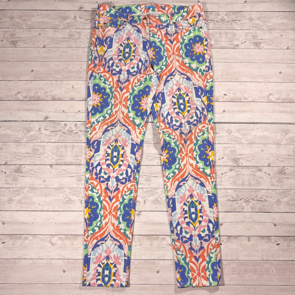J.McLaughlin Womens Ikat Damask Print Pants Multi-Color Stretch Size 10